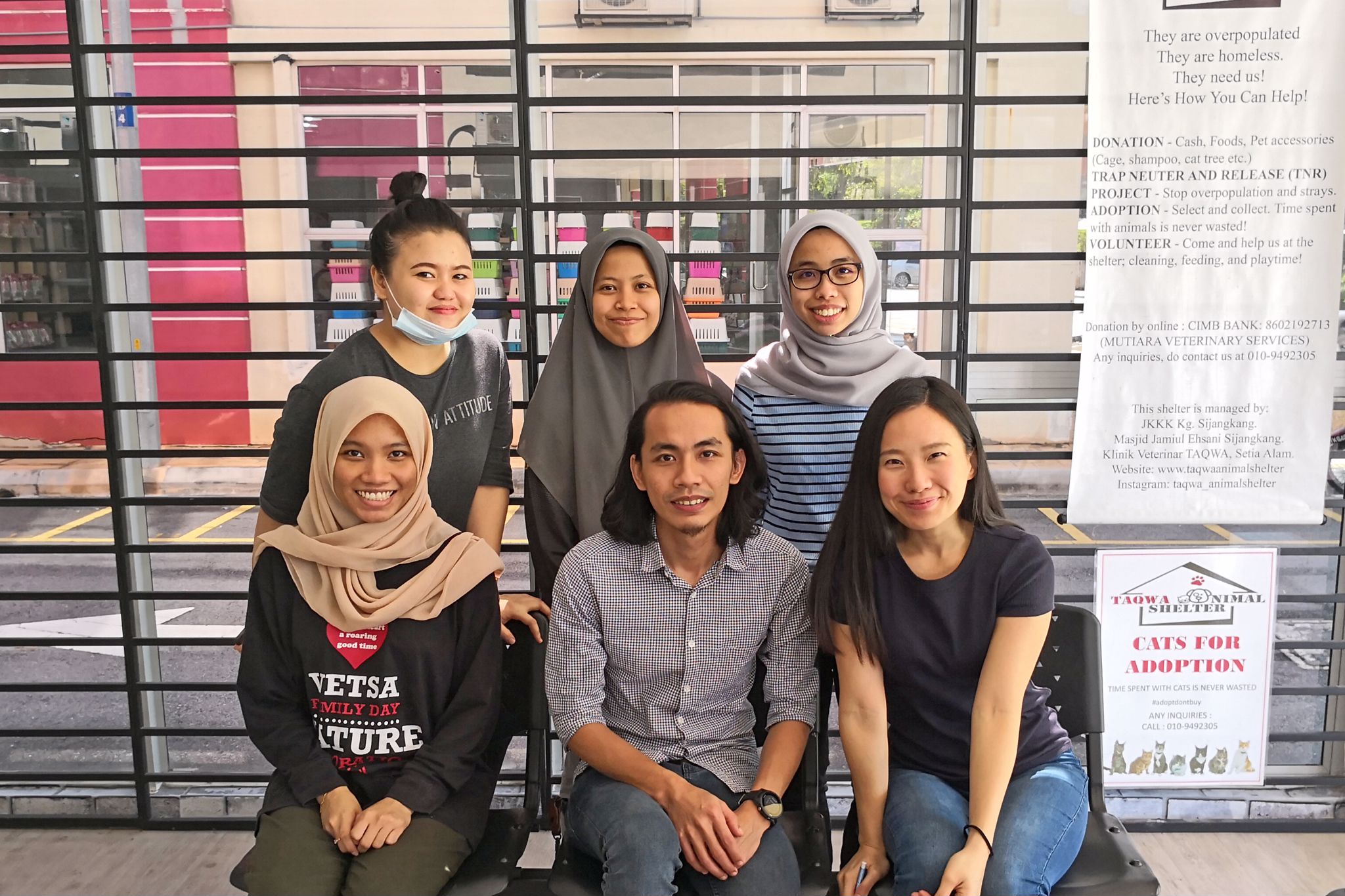 A photo of Soo with the team of TAQWA Veterinary Clinic.